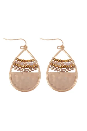 HAMMERED TEARDROP W/ RONDELLE BEADS FISH HOOK EARRINGS
