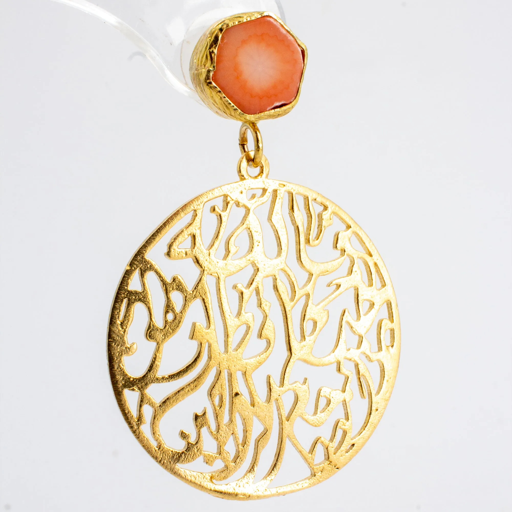 Handmade Gold Calligraphy & Natural Stone Earrings from Istanbul | 2 Colors