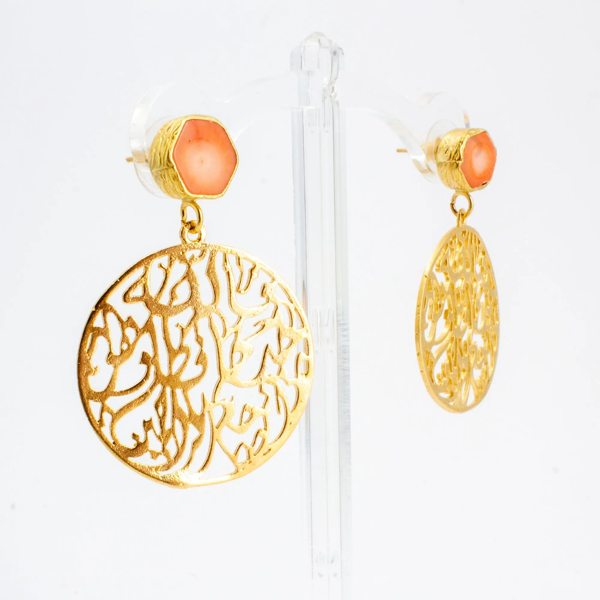Handmade Gold Calligraphy & Natural Stone Earrings from Istanbul | 2 Colors