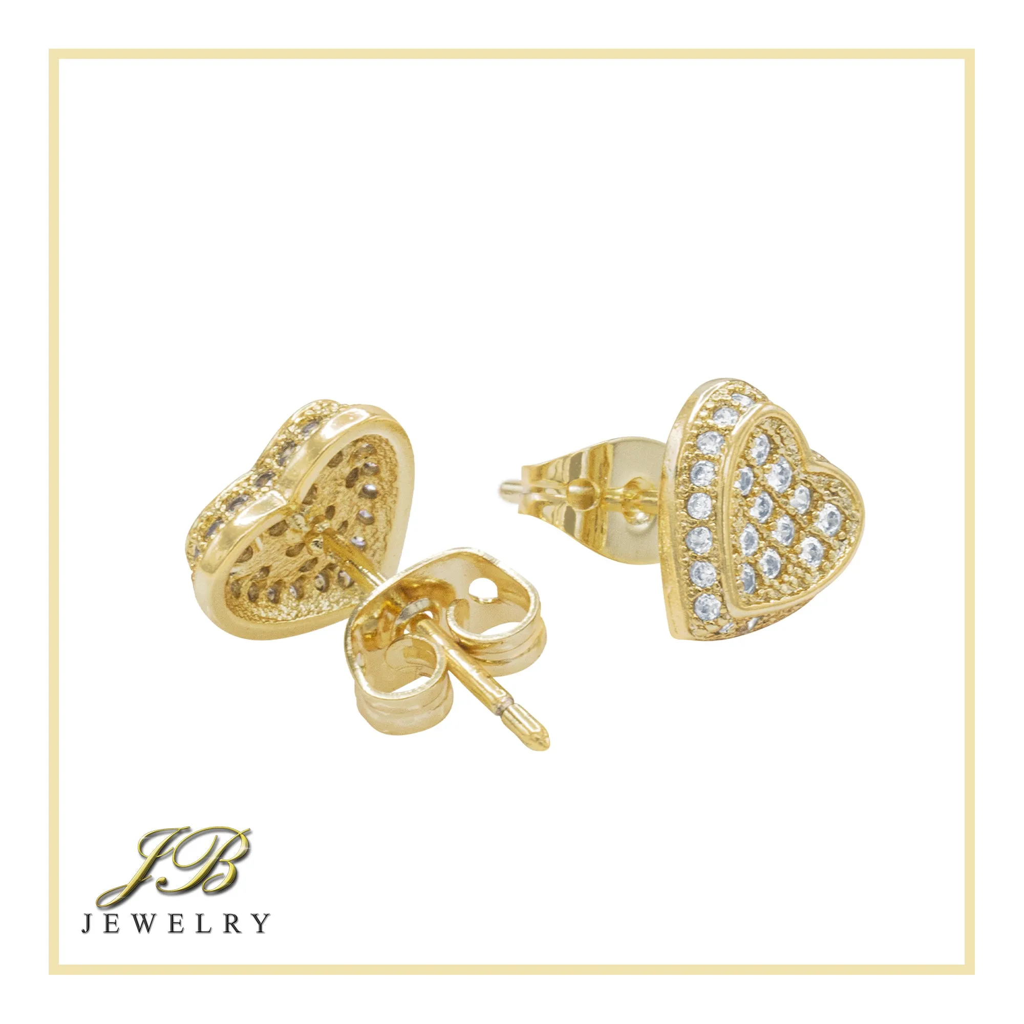 Heart 6 Cubic Zirconia Earrings 14K Gold Filled Silver Hip Hop Studs Jewelry Women