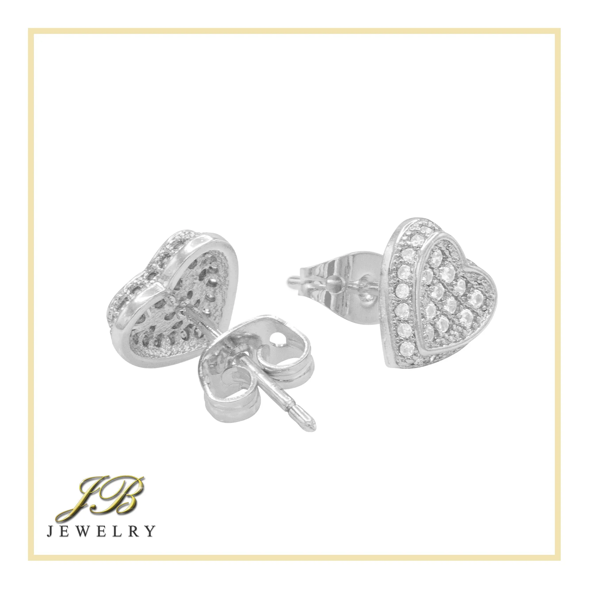 Heart 6 Cubic Zirconia Earrings 14K Gold Filled Silver Hip Hop Studs Jewelry Women