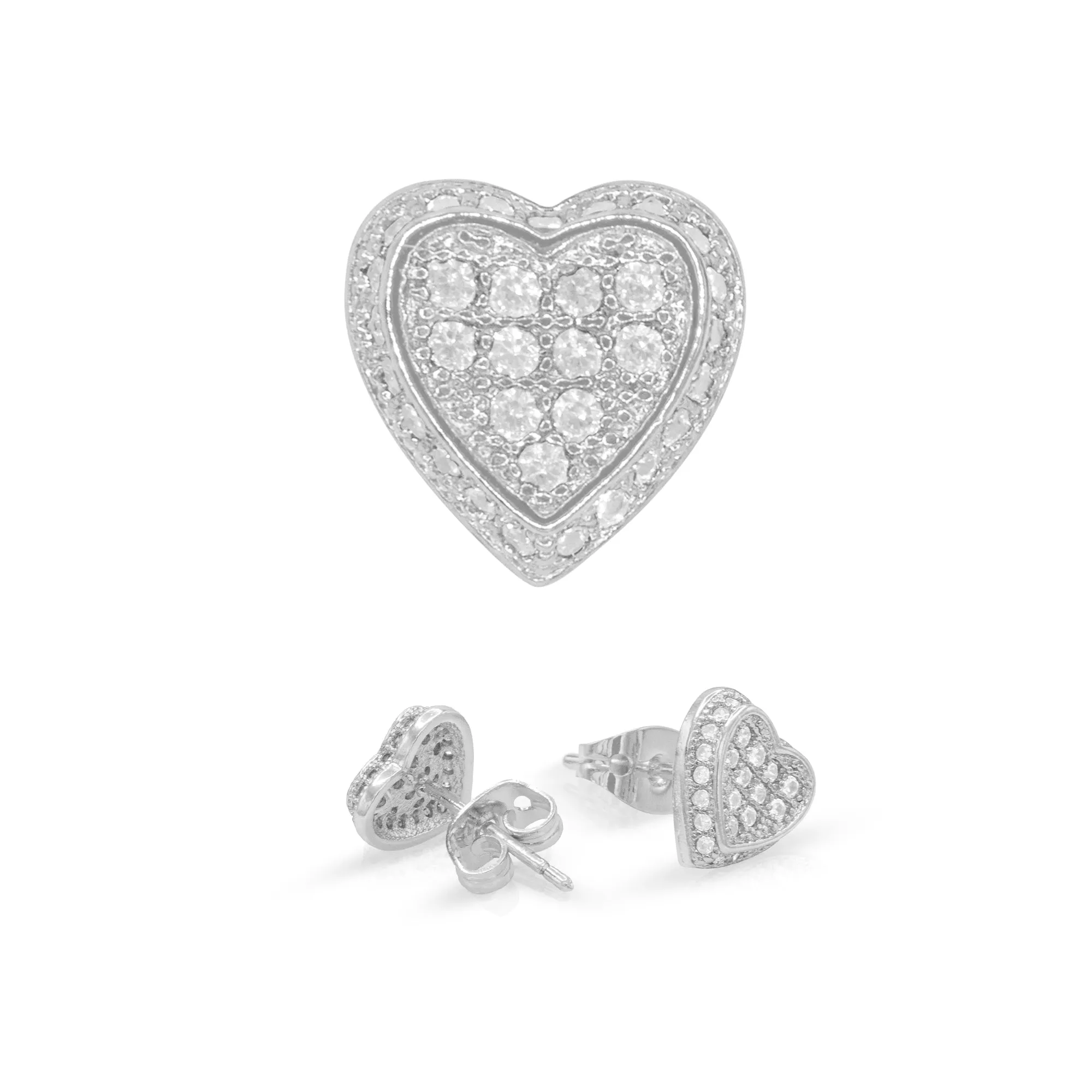 Heart 6 Cubic Zirconia Earrings 14K Gold Filled Silver Hip Hop Studs Jewelry Women