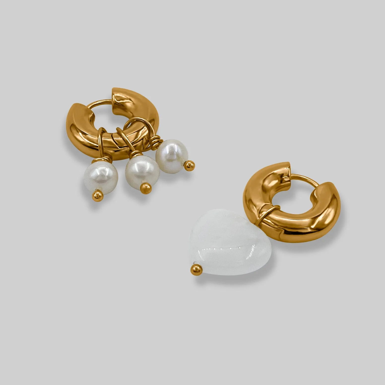 Heart and Pearl Mismatched Hoop Earrings