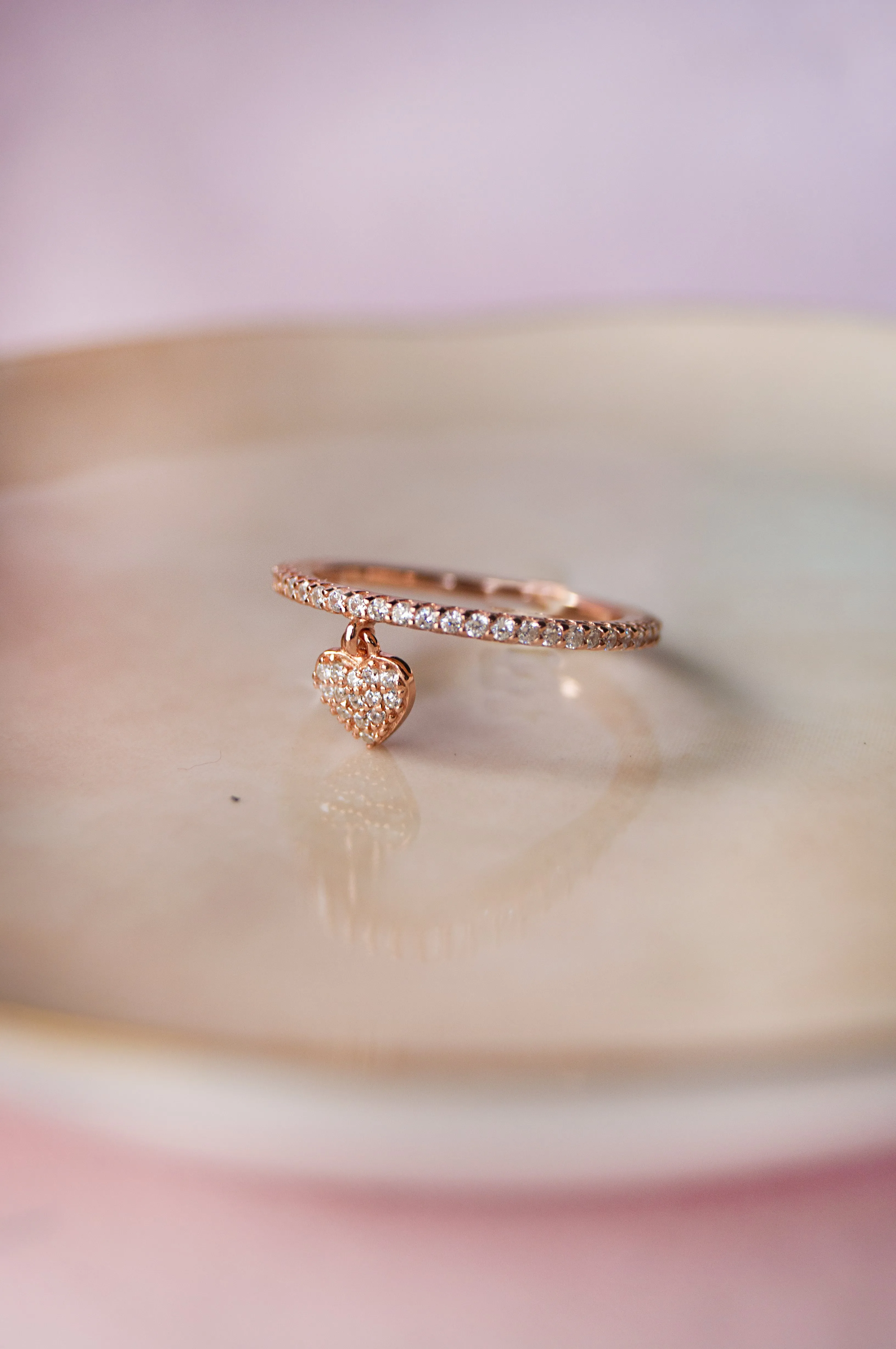 Heart Charm Rose Gold Plated Sterling Silver Ring