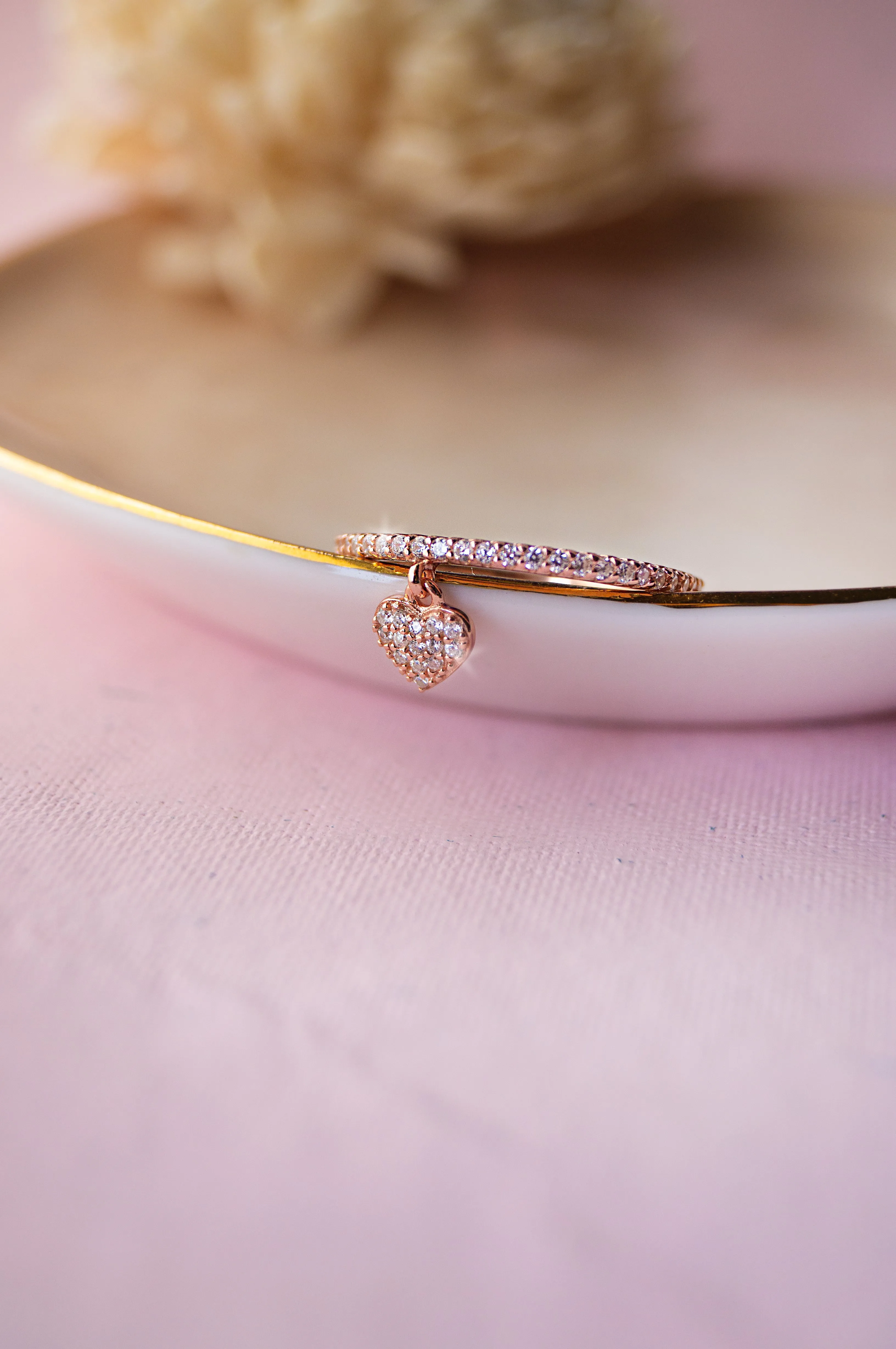 Heart Charm Rose Gold Plated Sterling Silver Ring