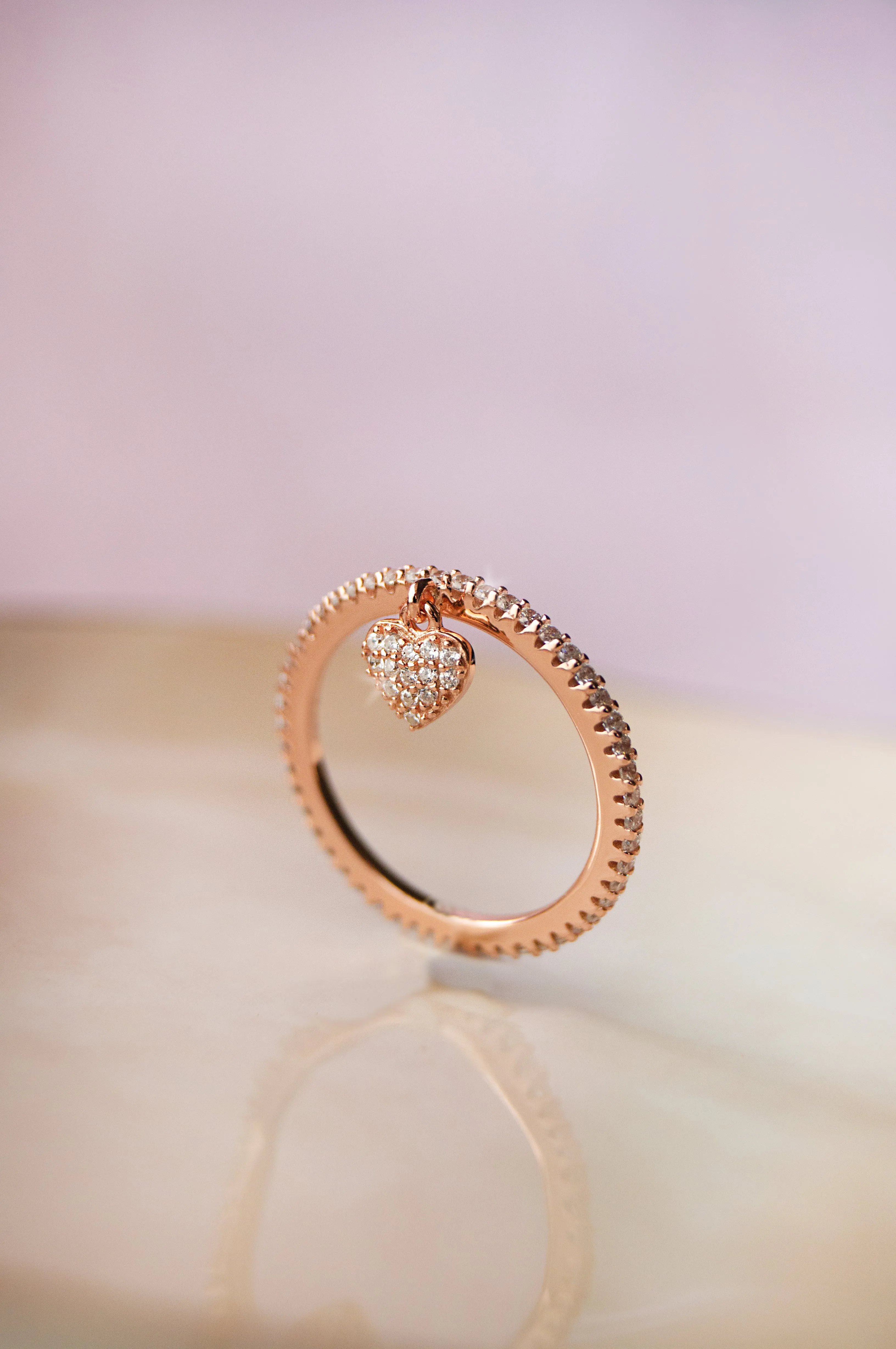 Heart Charm Rose Gold Plated Sterling Silver Ring