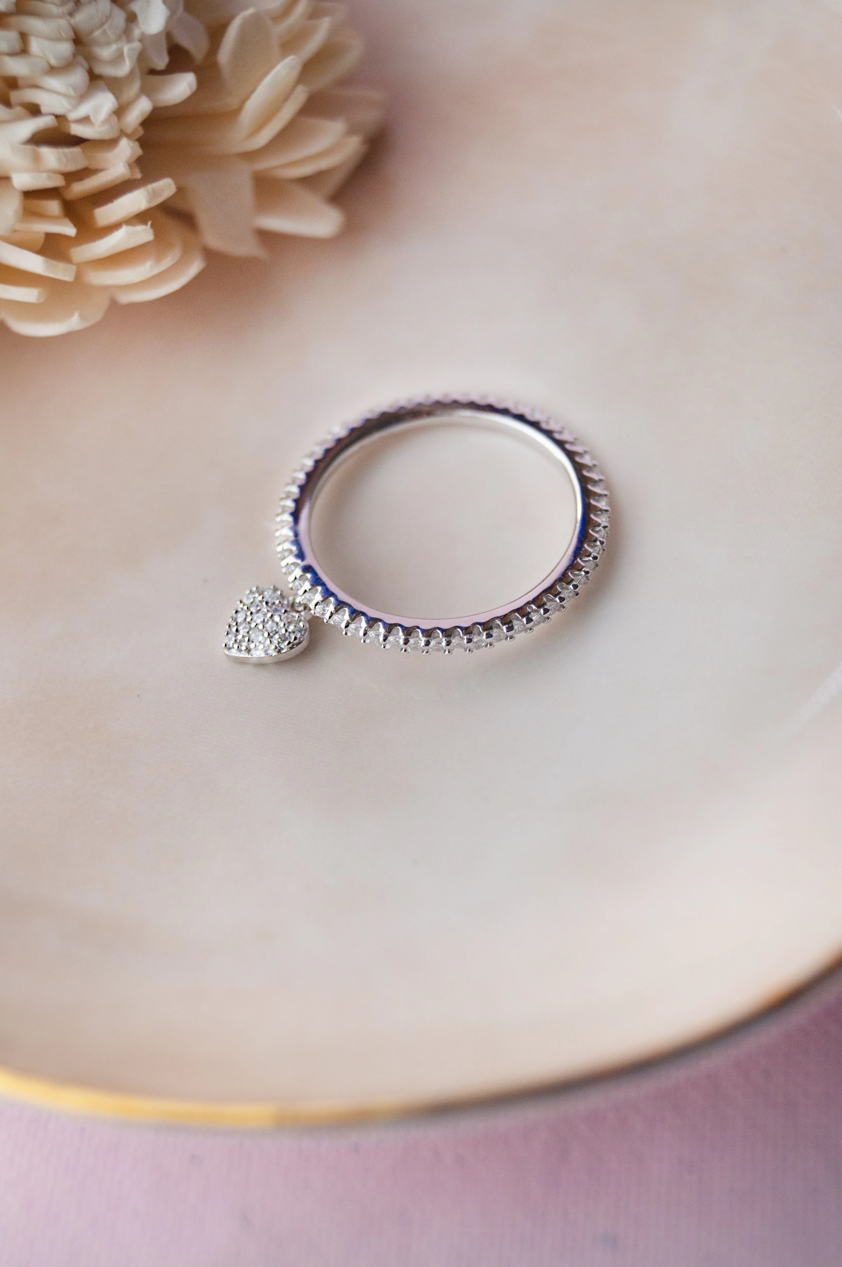 Heart Charm Rose Gold Plated Sterling Silver Ring