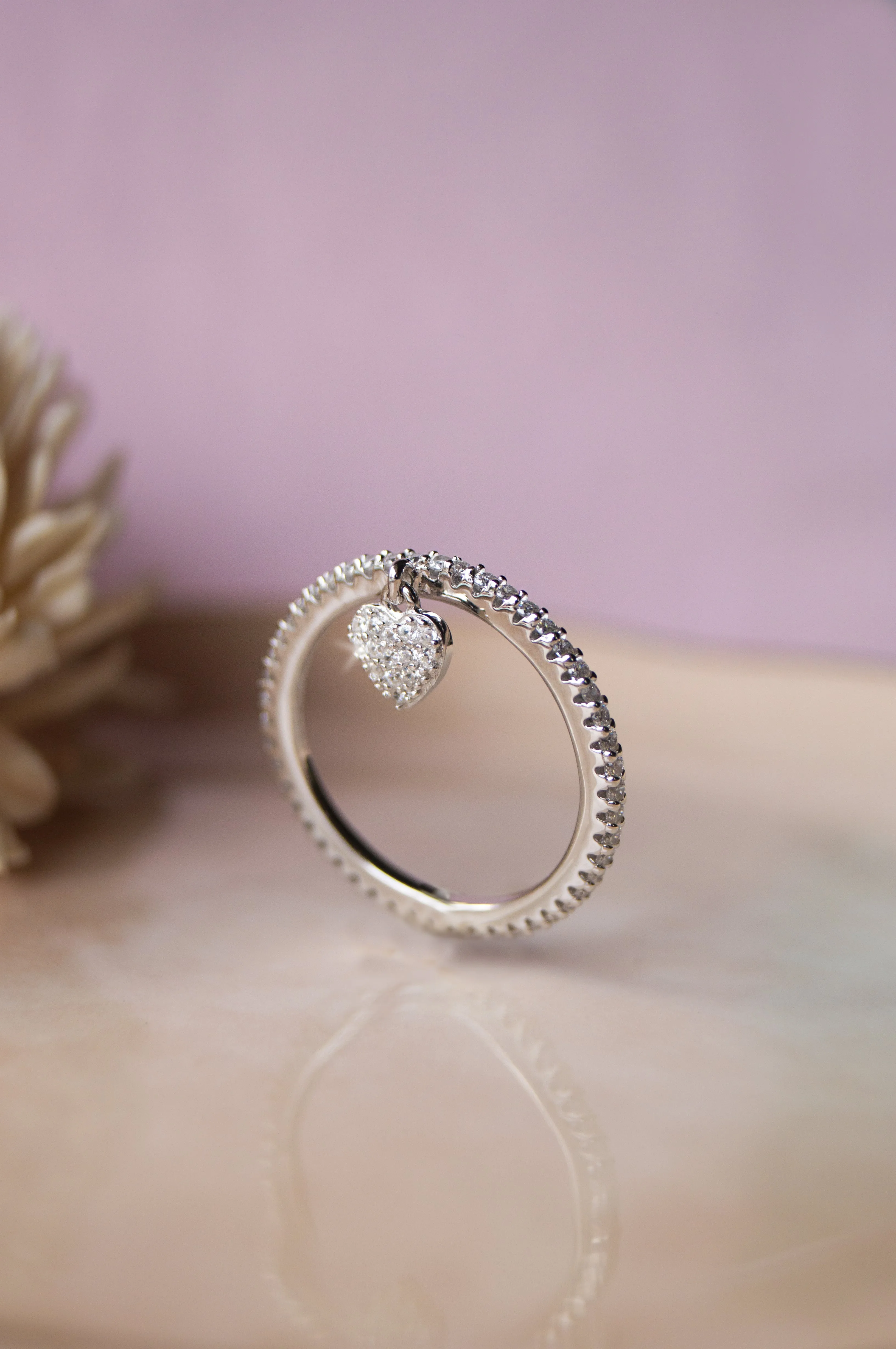Heart Charm Rose Gold Plated Sterling Silver Ring