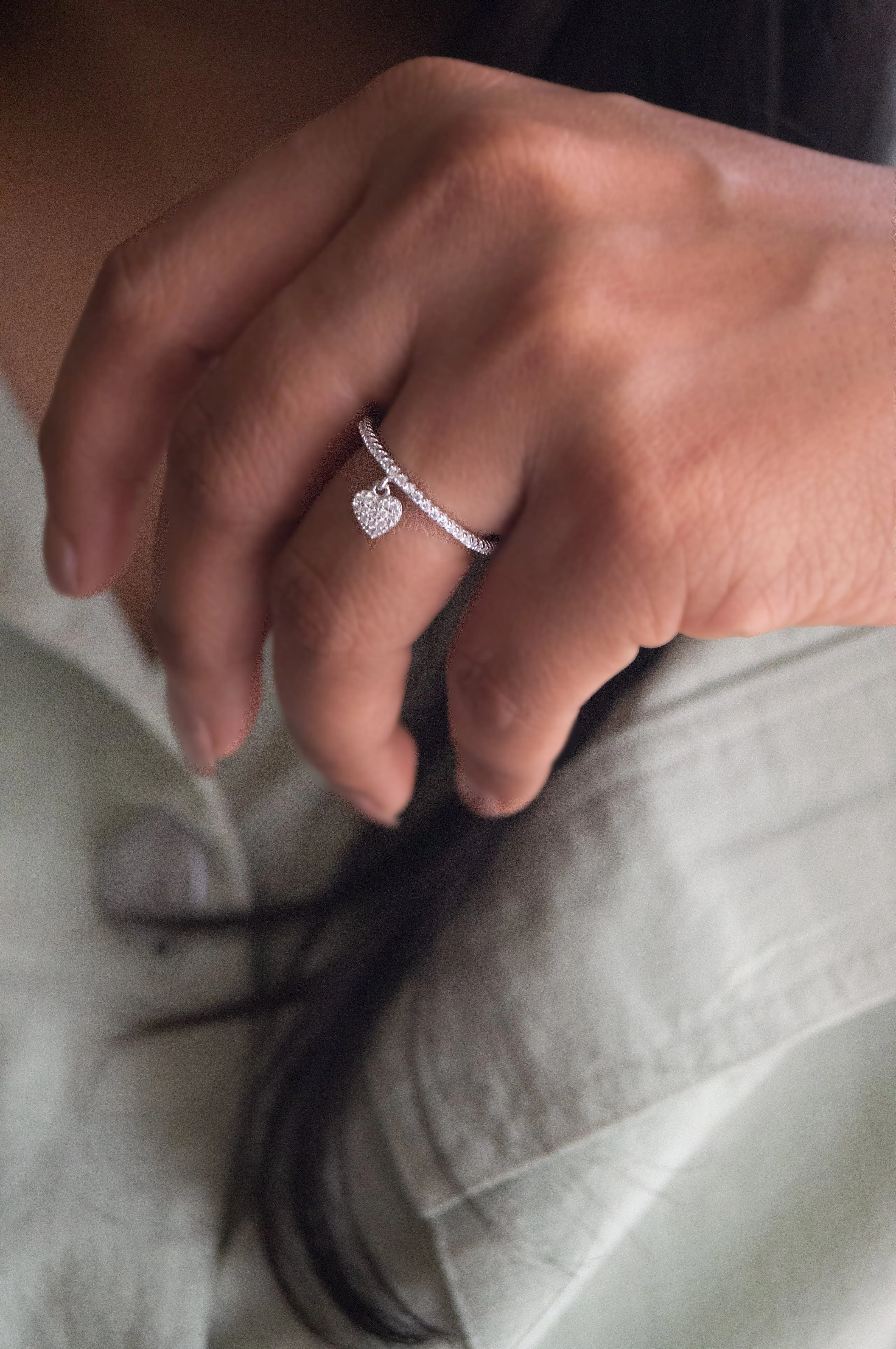Heart Charm Rose Gold Plated Sterling Silver Ring