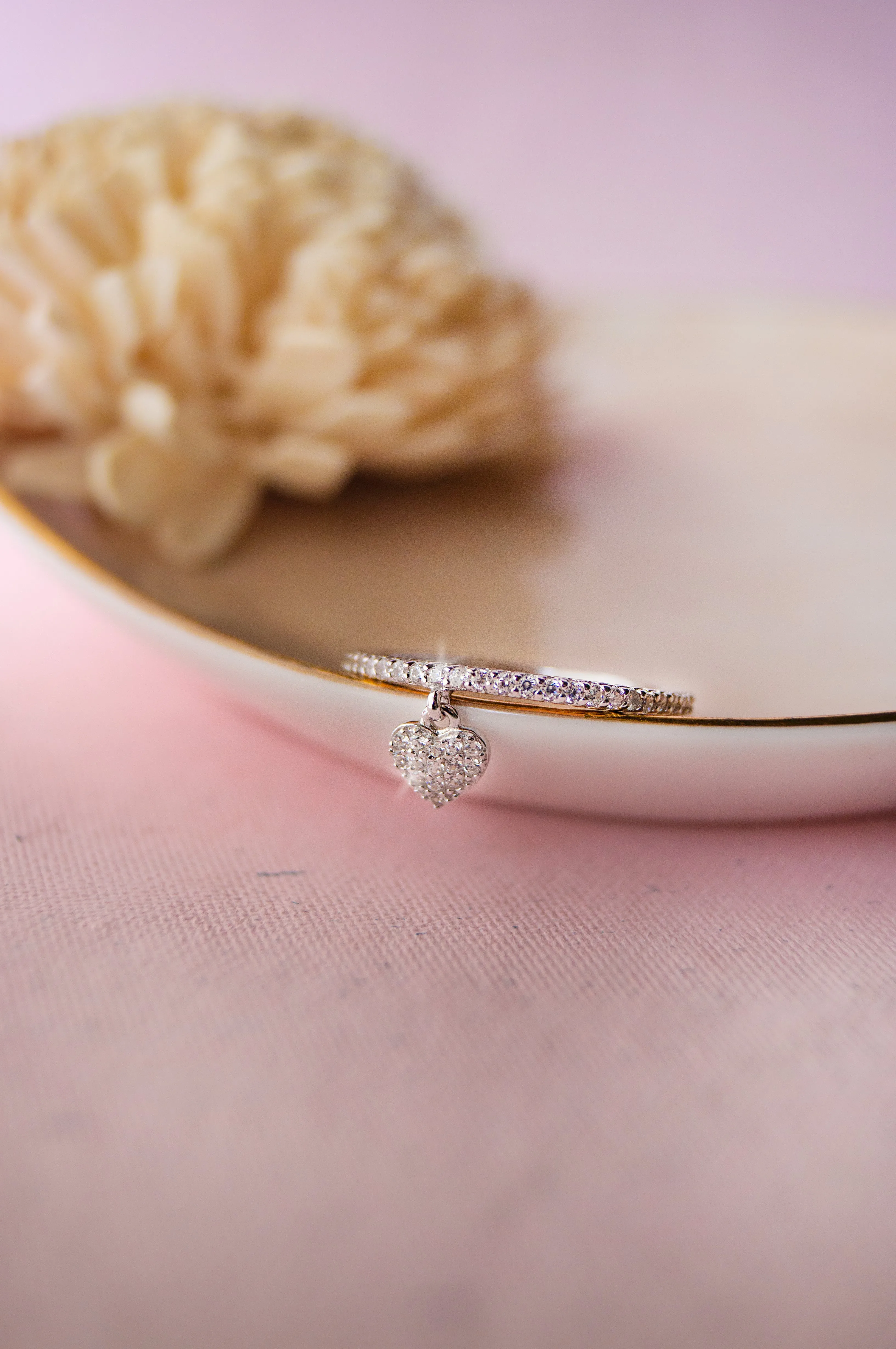 Heart Charm Rose Gold Plated Sterling Silver Ring