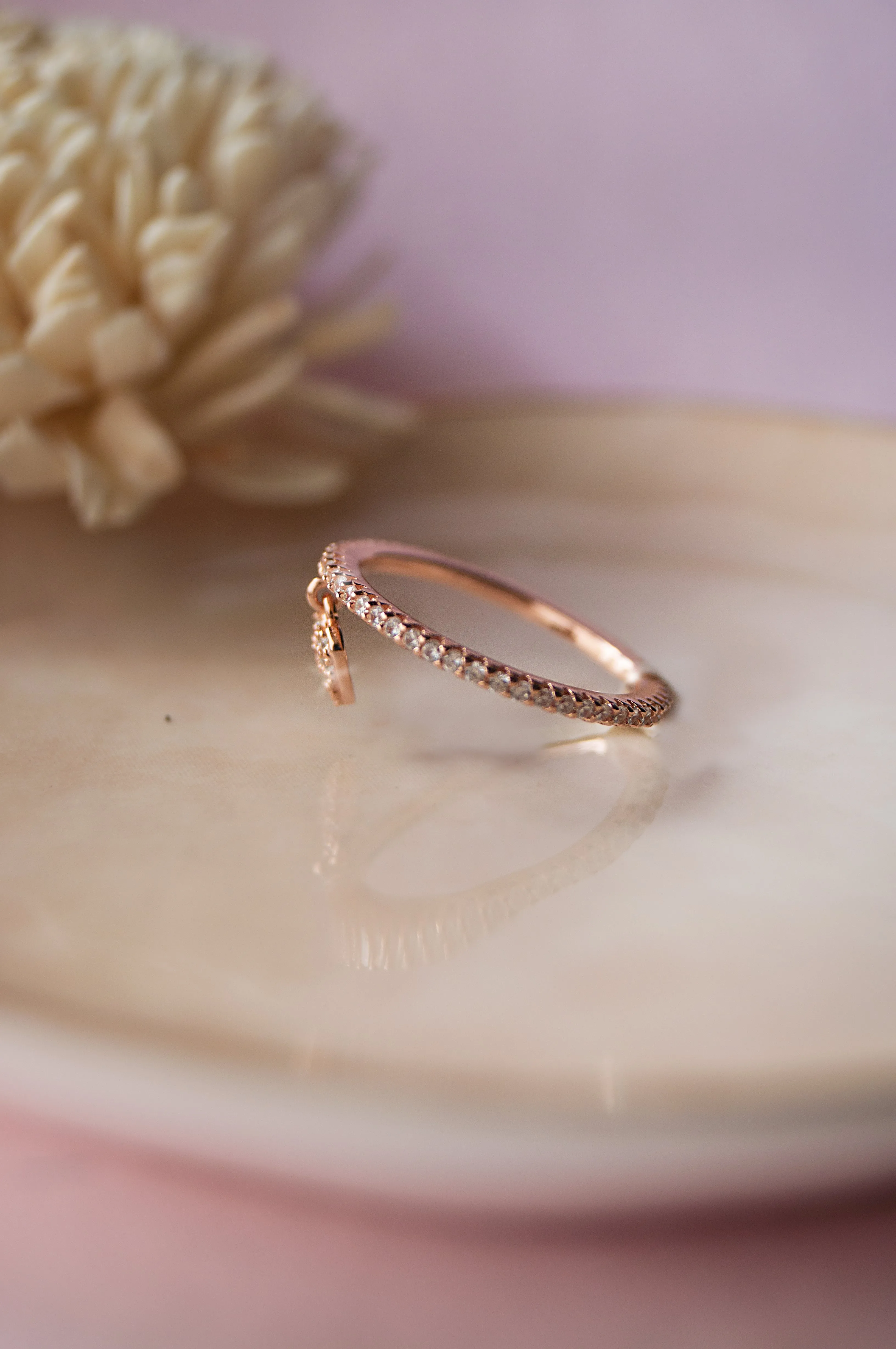 Heart Charm Rose Gold Plated Sterling Silver Ring