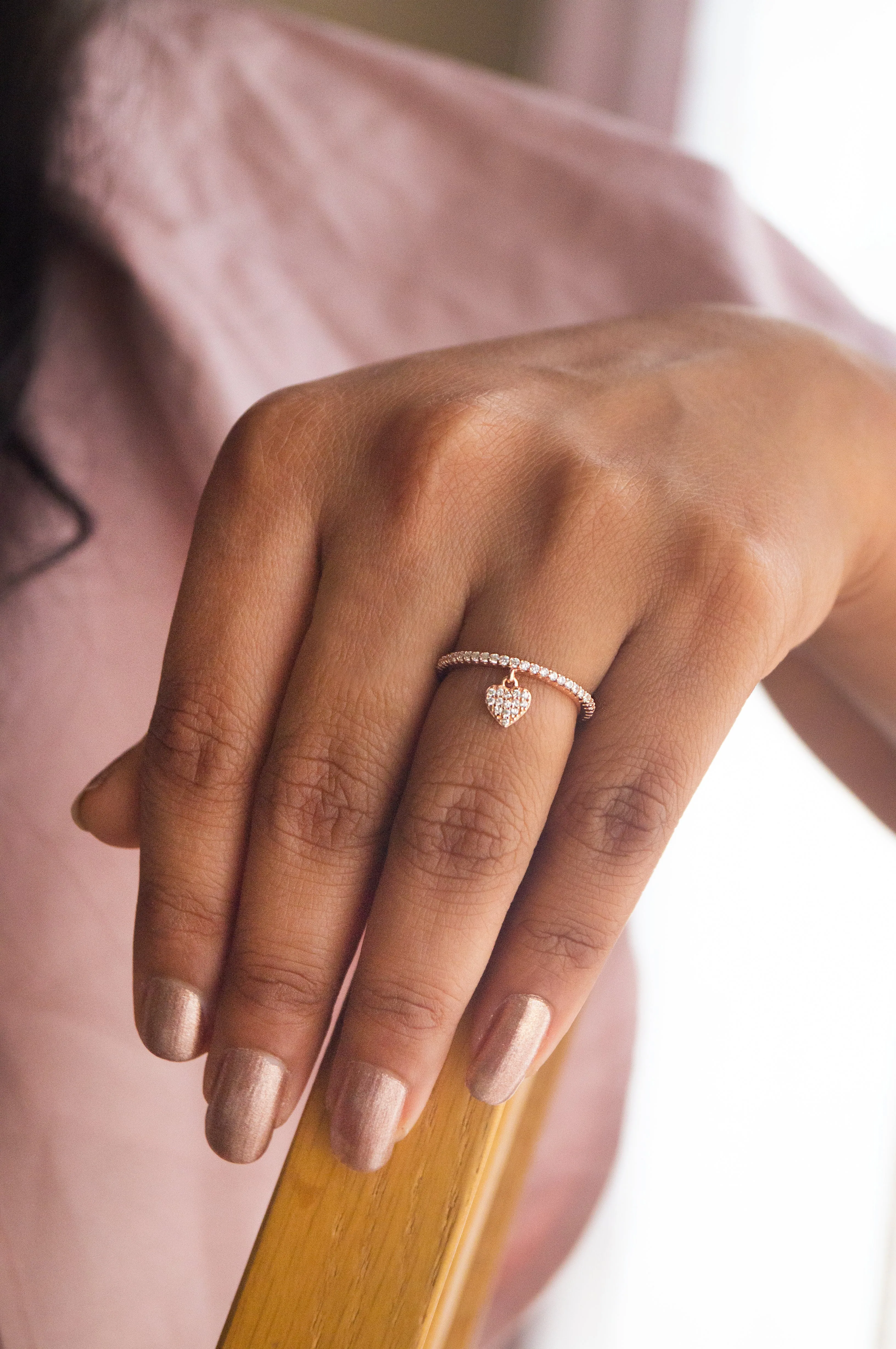Heart Charm Rose Gold Plated Sterling Silver Ring