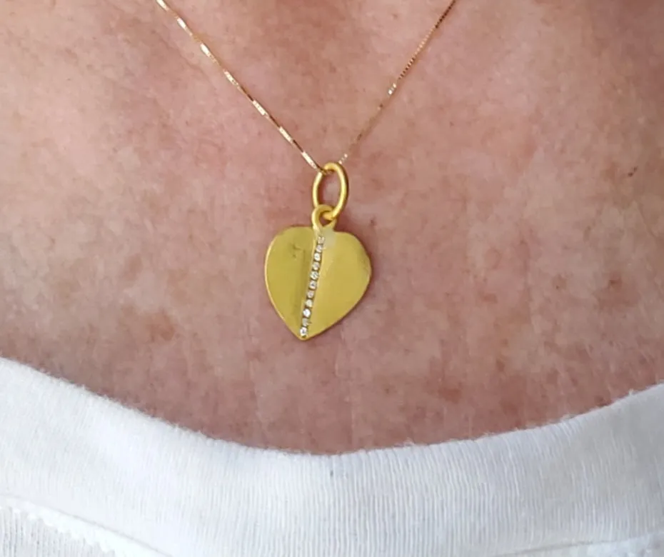 Heart Leaf 24K Gold Diamond Pendant