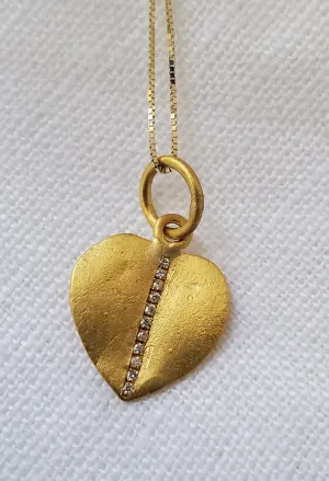 Heart Leaf 24K Gold Diamond Pendant