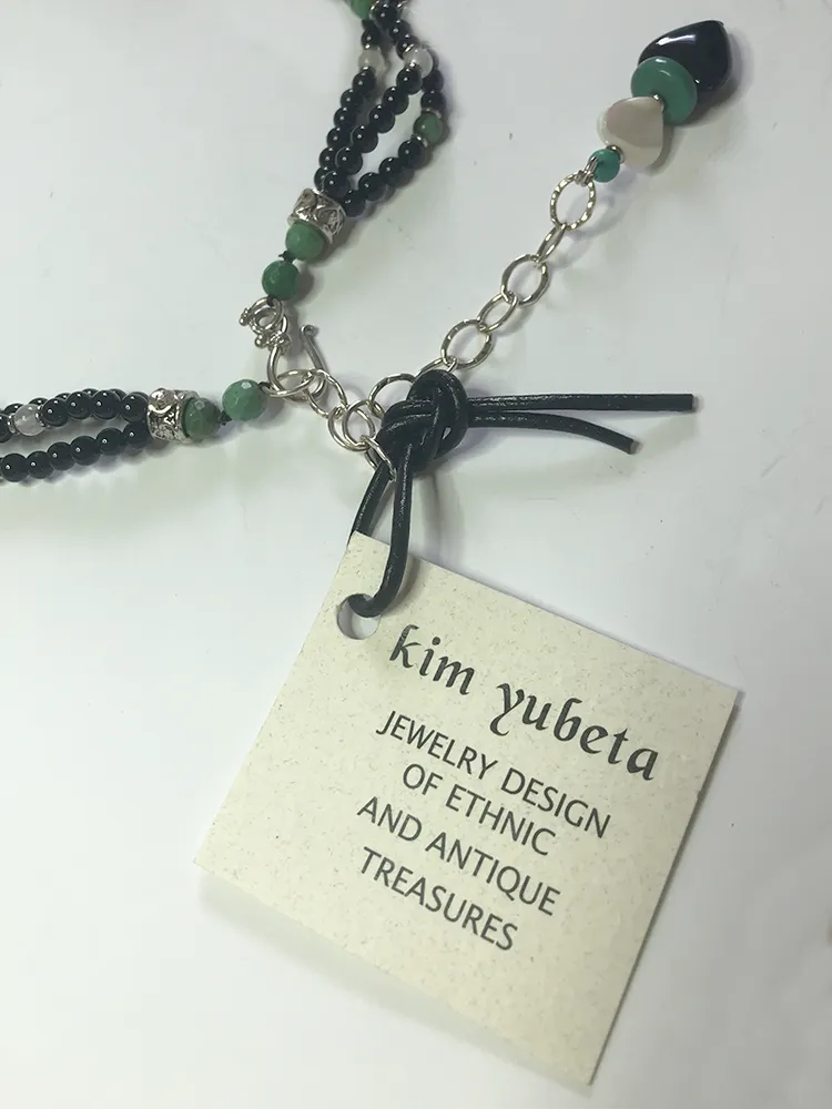 Heart Necklace, Onyx   Turquoise, by Kim Yubeta