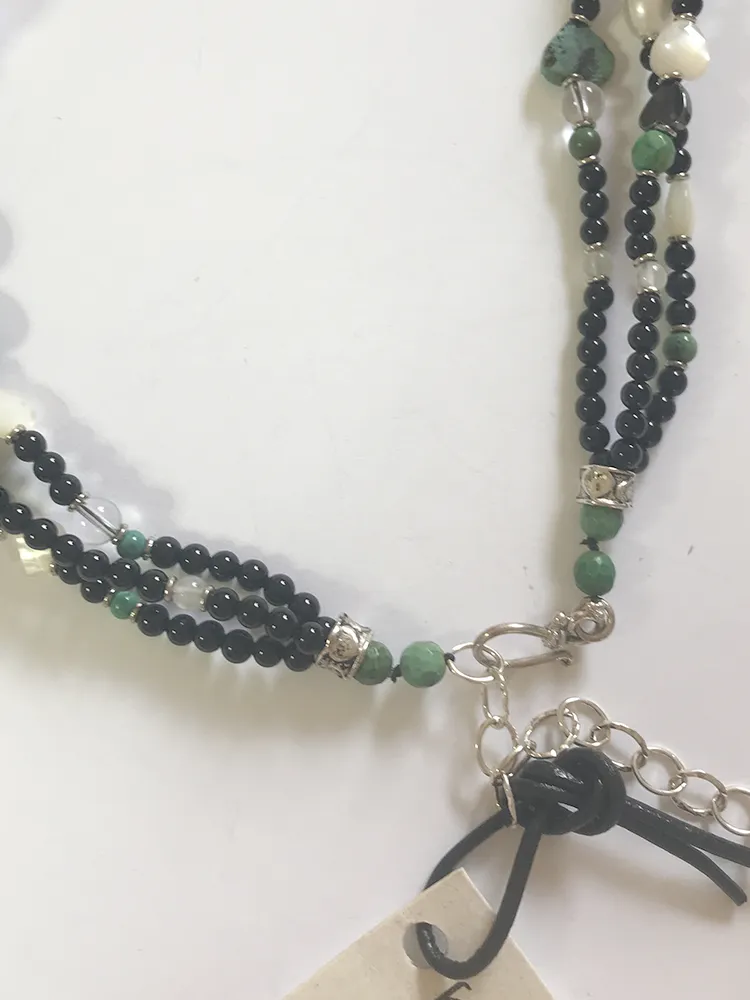 Heart Necklace, Onyx   Turquoise, by Kim Yubeta
