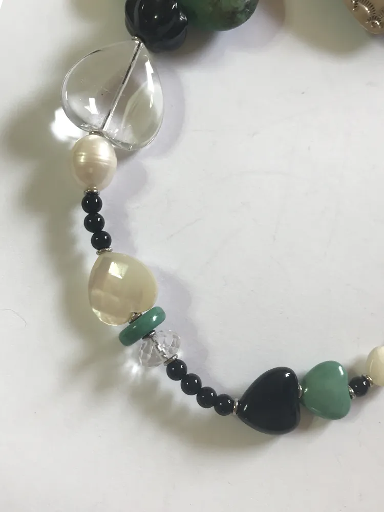Heart Necklace, Onyx   Turquoise, by Kim Yubeta