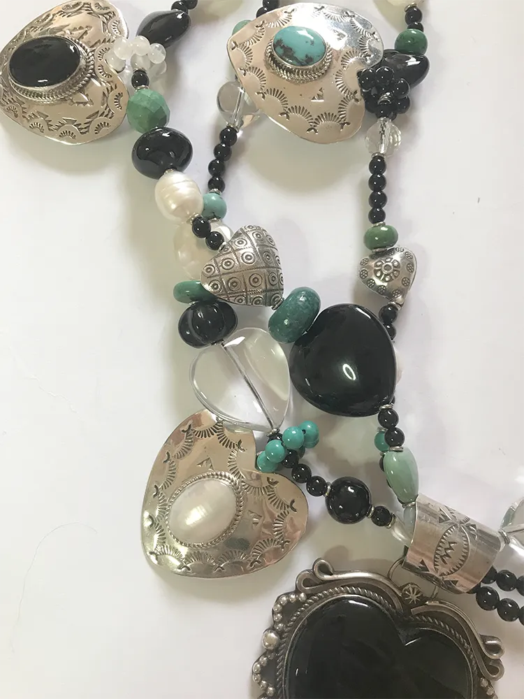 Heart Necklace, Onyx   Turquoise, by Kim Yubeta