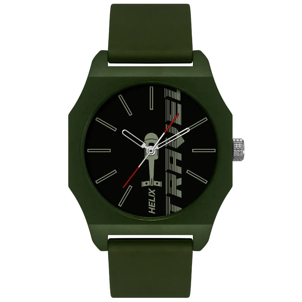Helix By Timex Black Octagon Analog Silicone Watch Men -TW041HG15