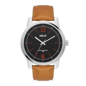 Helix By Timex Black Round Analog Leather Watch Men -TW046HG00