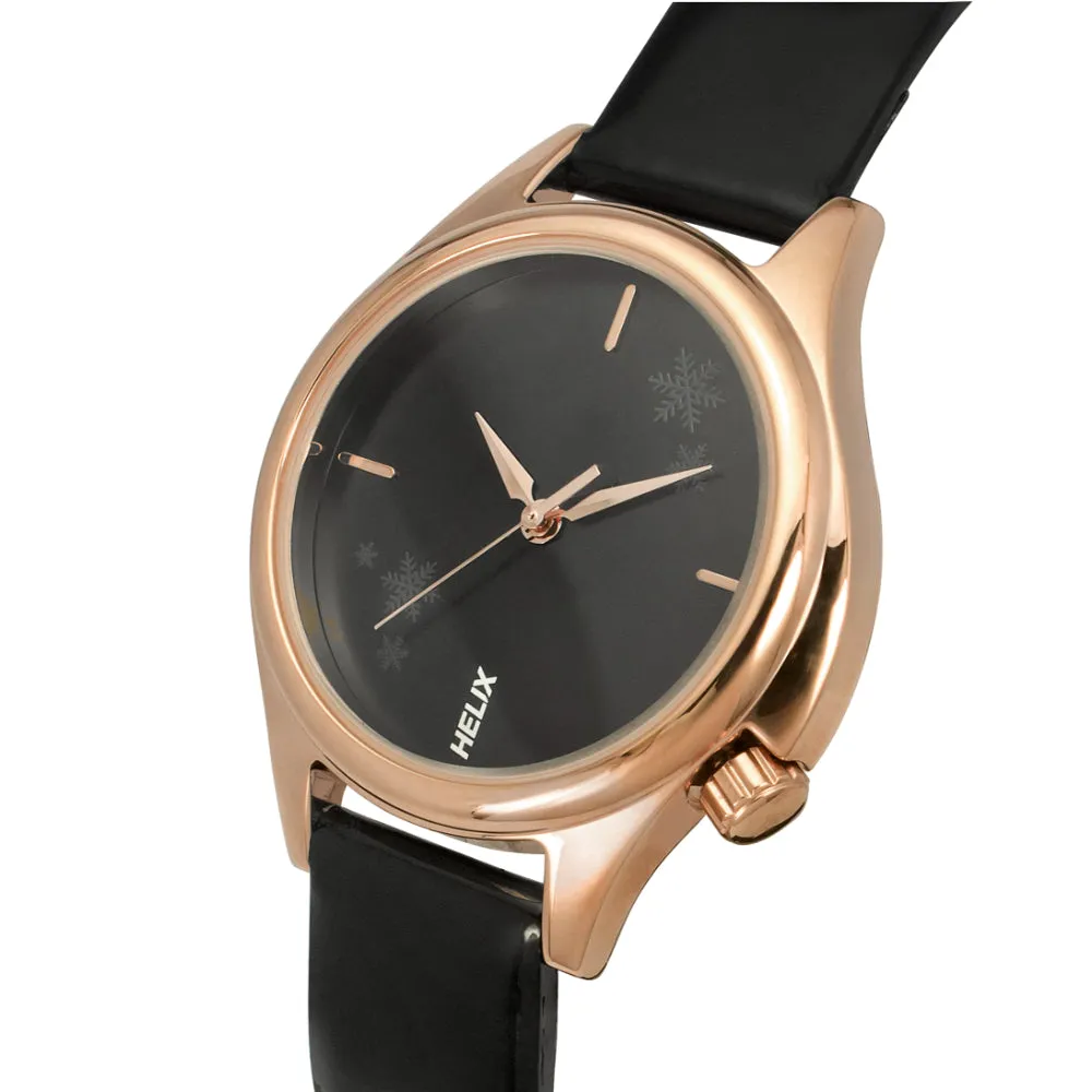 Helix By Timex Black Round Analog Leather Watch Women -TW037HL12