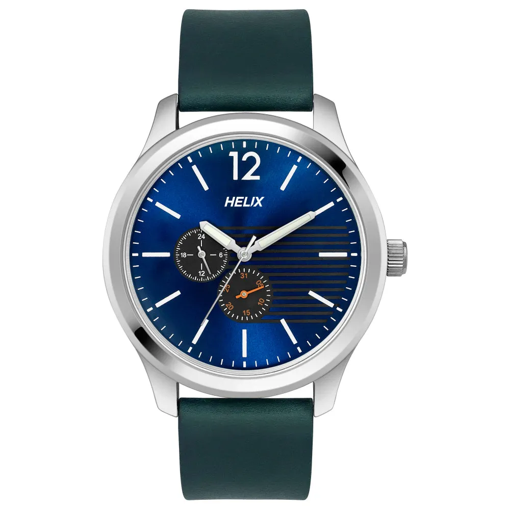 Helix By Timex Blue Round Analog Leather Watch Men -TW043HG11
