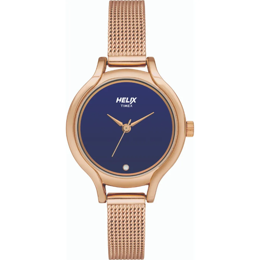 Helix By Timex Blue Round Analog Stainless Steel Watch Women -TW027HL13