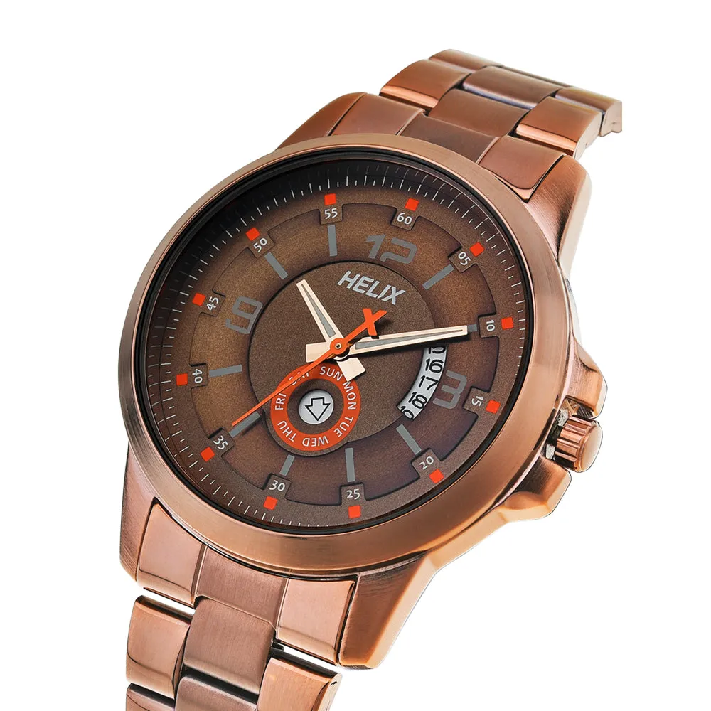Helix By Timex Brown Round Analog Stainless Steel Watch Men -TW023HG22