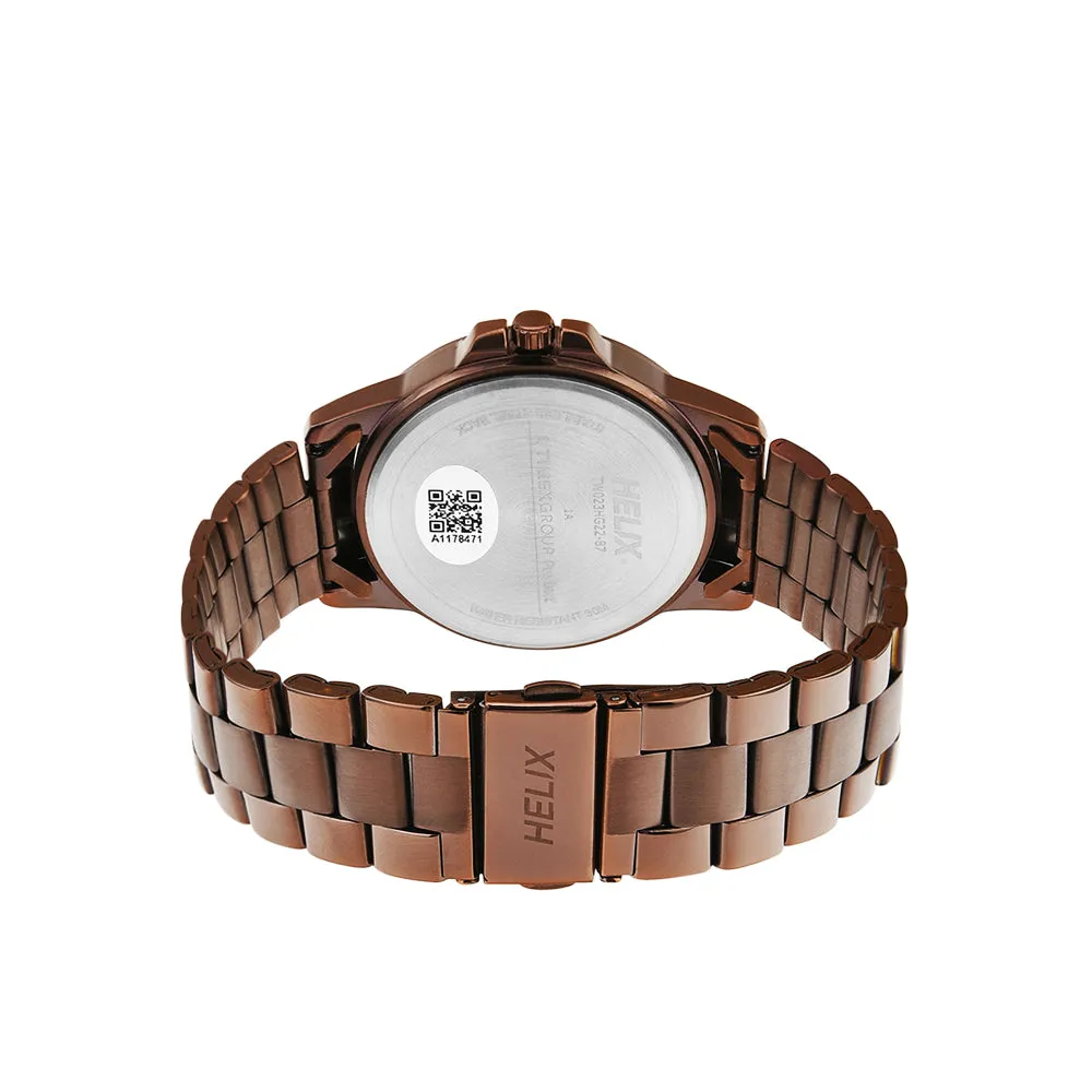 Helix By Timex Brown Round Analog Stainless Steel Watch Men -TW023HG22