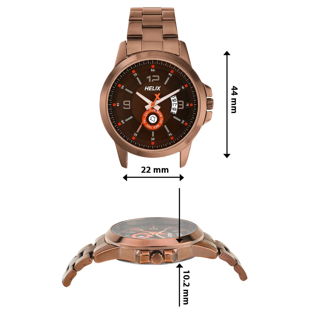Helix By Timex Brown Round Analog Stainless Steel Watch Men -TW023HG22