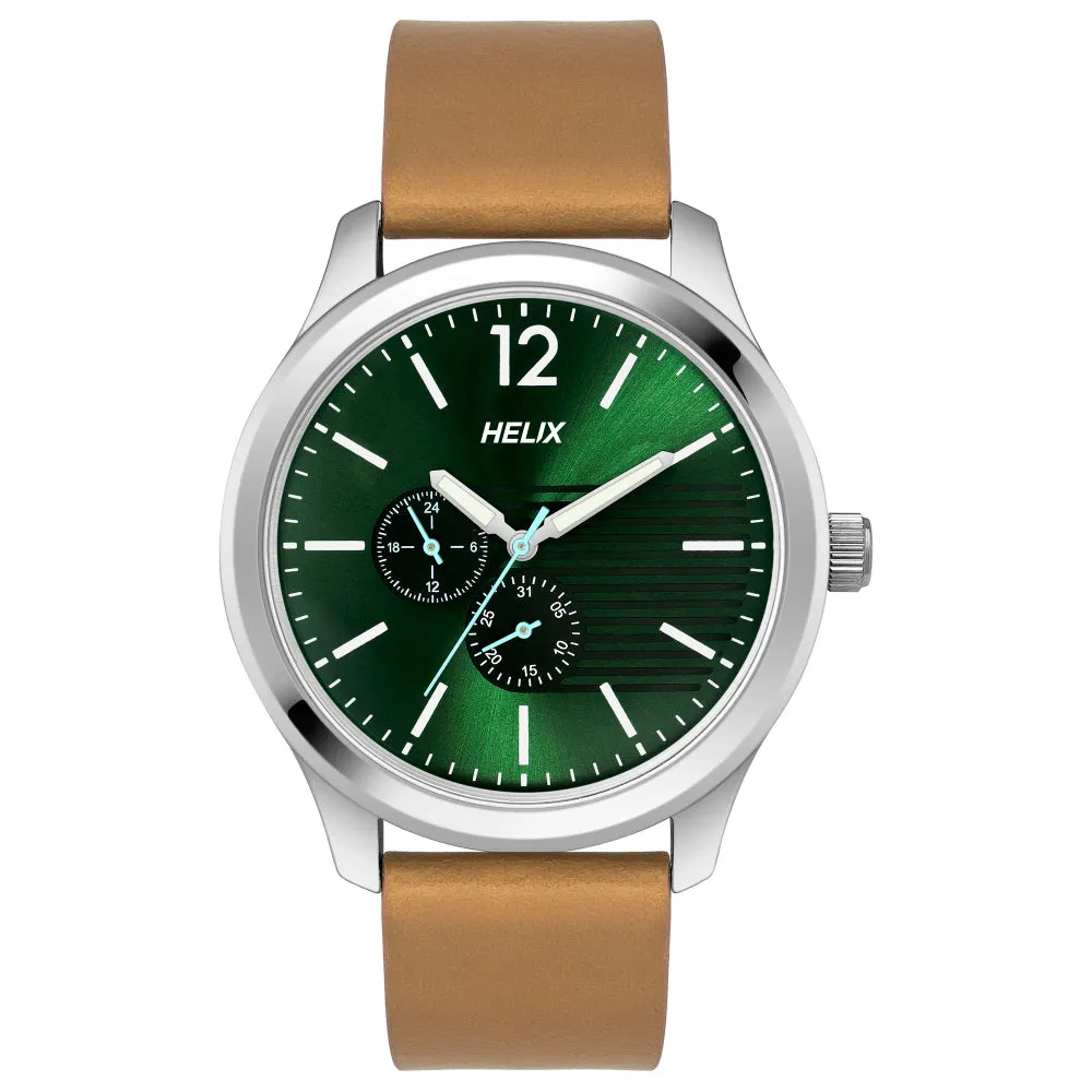 Helix By Timex Green Round Analog Leather Watch Men -TW043HG12