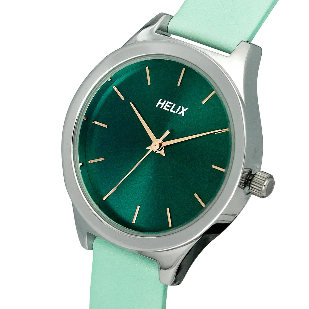Helix By Timex Green Round Analog Leather Watch Women -TW049HL05