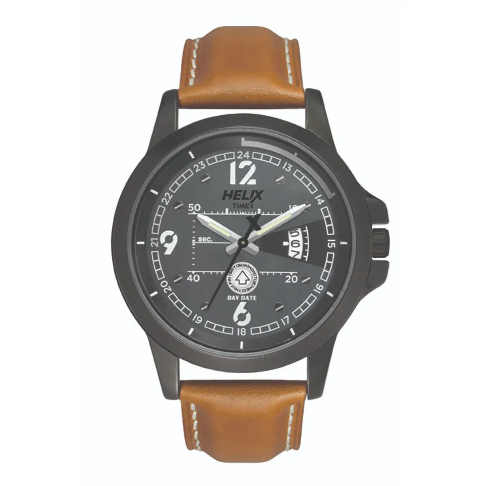 Helix By Timex Grey Round Analog Leather Watch Men -TW023HG14