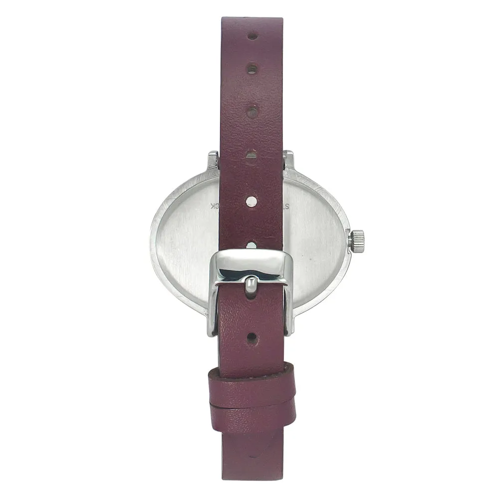 Helix By Timex Maroon Oval Analog Leather Watch Women -TW039HL06