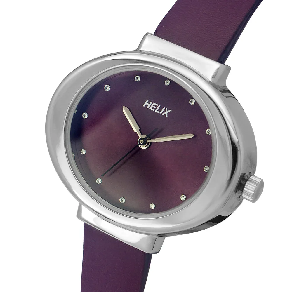 Helix By Timex Maroon Oval Analog Leather Watch Women -TW039HL06