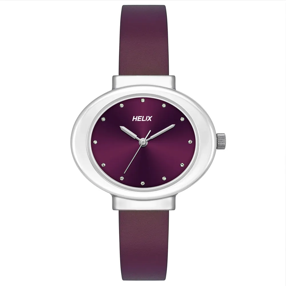 Helix By Timex Maroon Oval Analog Leather Watch Women -TW039HL06