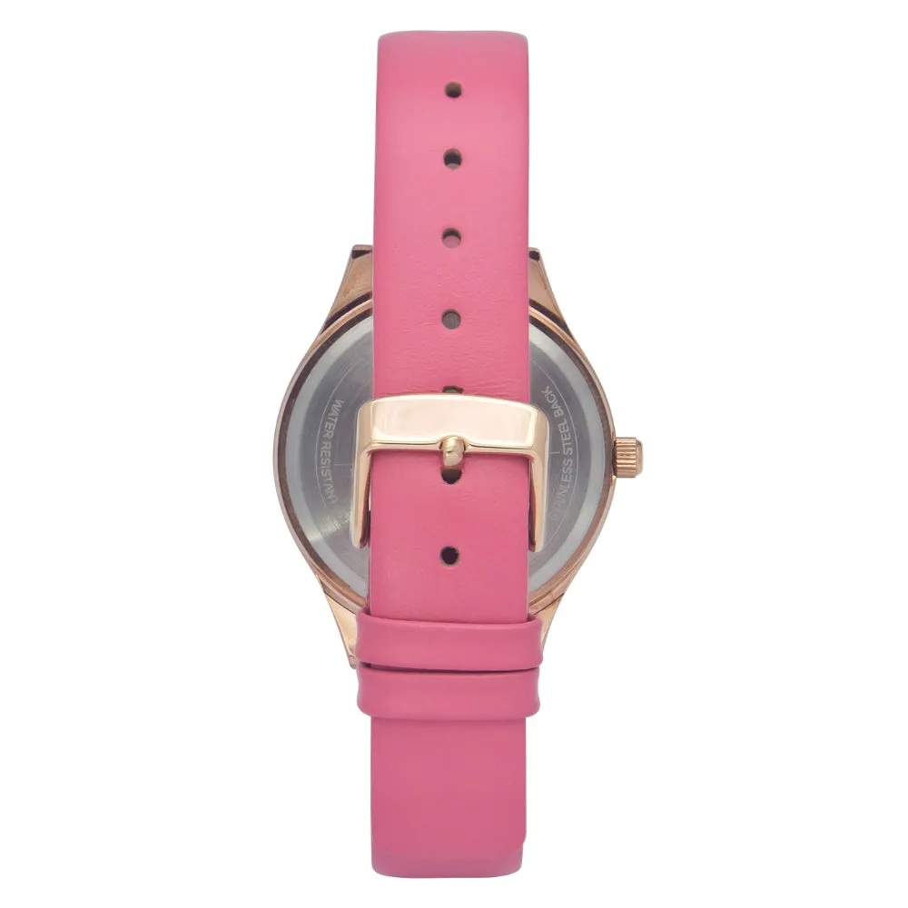 Helix By Timex Pink Round Analog Leather Watch Women -TW049HL02
