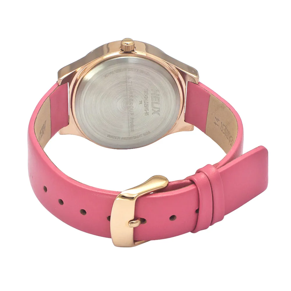 Helix By Timex Pink Round Analog Leather Watch Women -TW049HL02