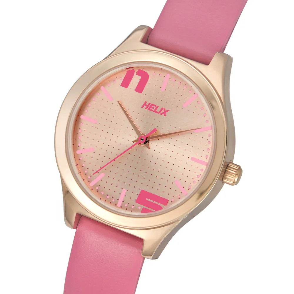 Helix By Timex Pink Round Analog Leather Watch Women -TW049HL02