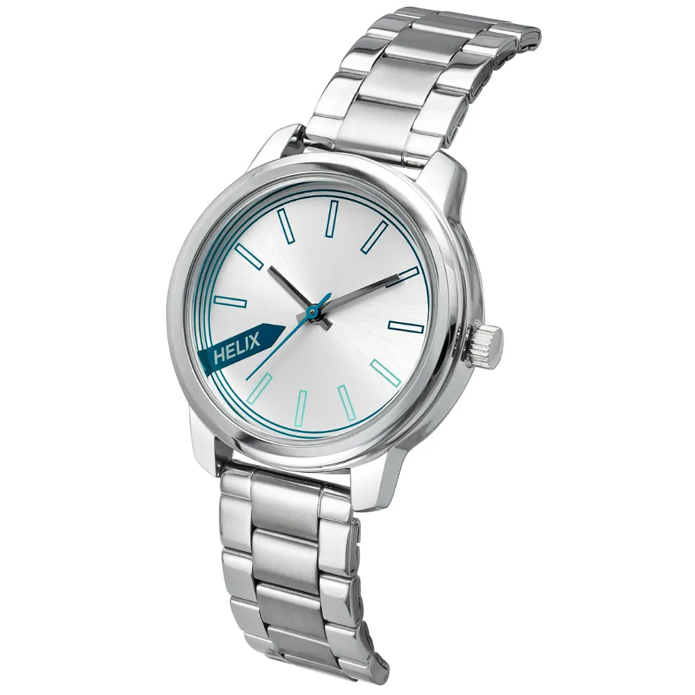 Helix By Timex Silver Round Analog Brass Watch Women -TW048HL01