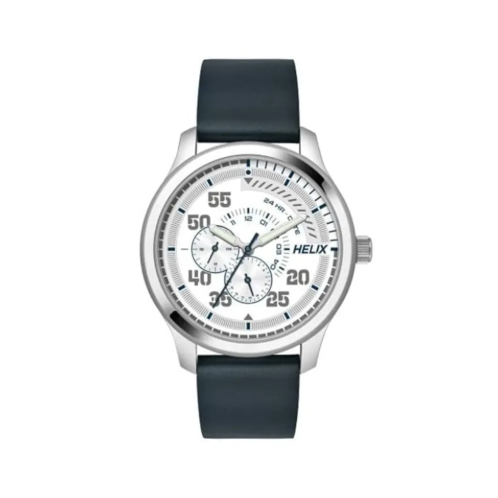 Helix By Timex Silver Round Analog Leather Watch Men -TW043HG07