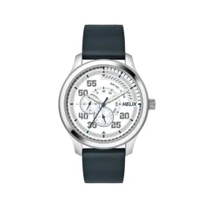 Helix By Timex Silver Round Analog Leather Watch Men -TW043HG07