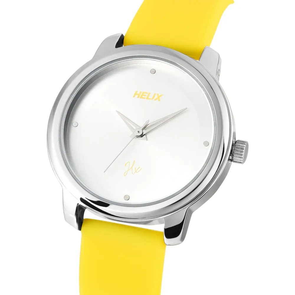 Helix By Timex Silver Round Analog Silicone Watch Women -TW048HL13
