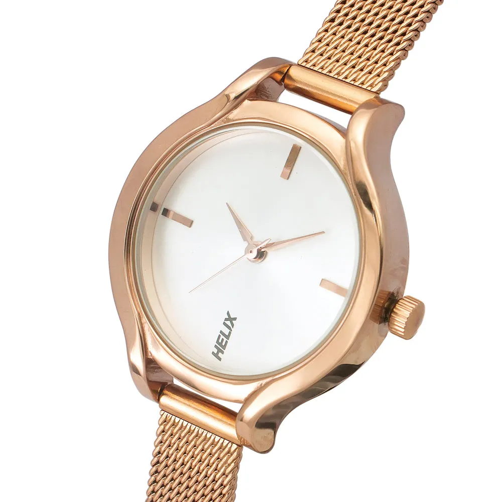 Helix By Timex Silver Round Analog Stainless Steel Watch Women -TW027HL22