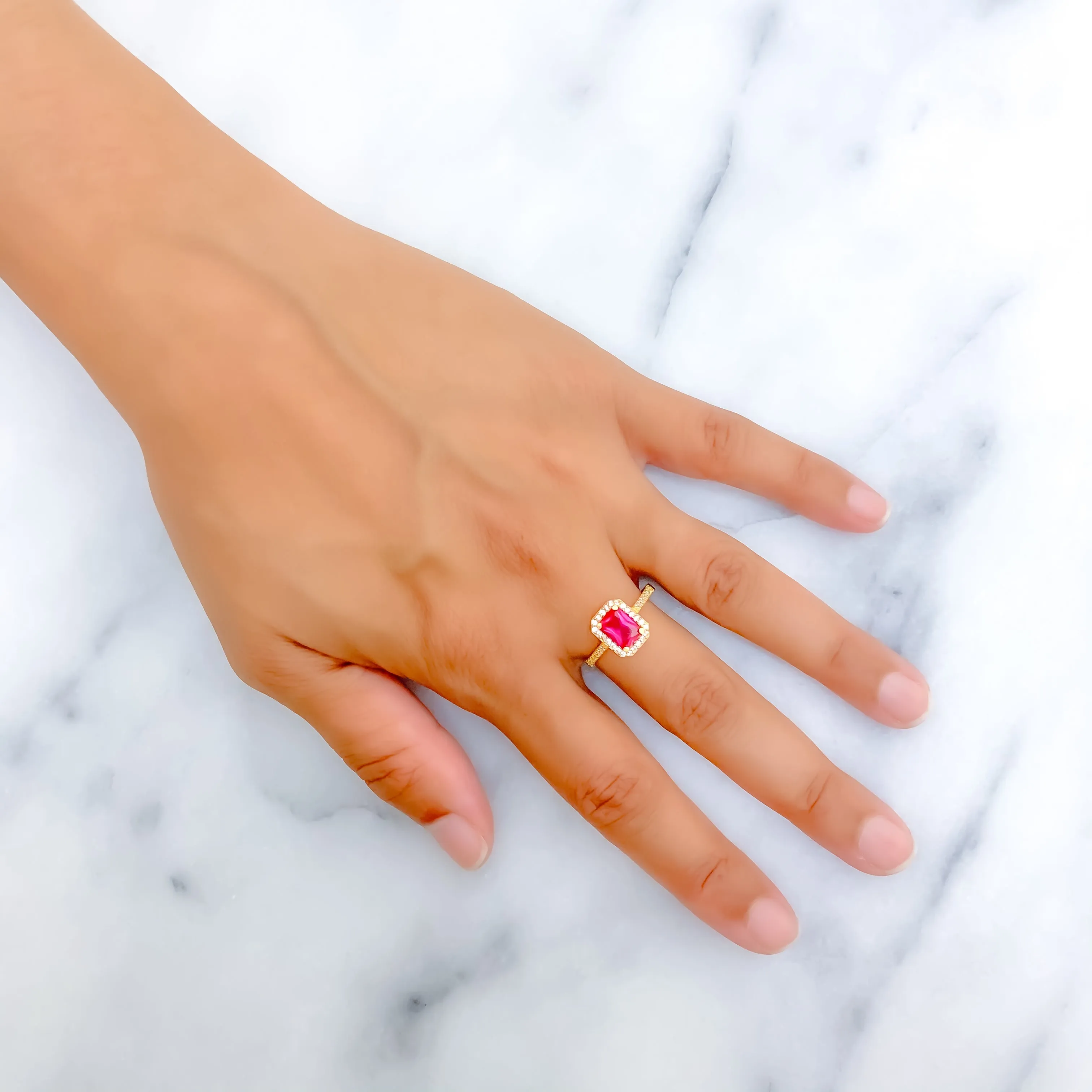 High-Finish Adorned 22k Gold CZ Ring w/ Solitaire Stone