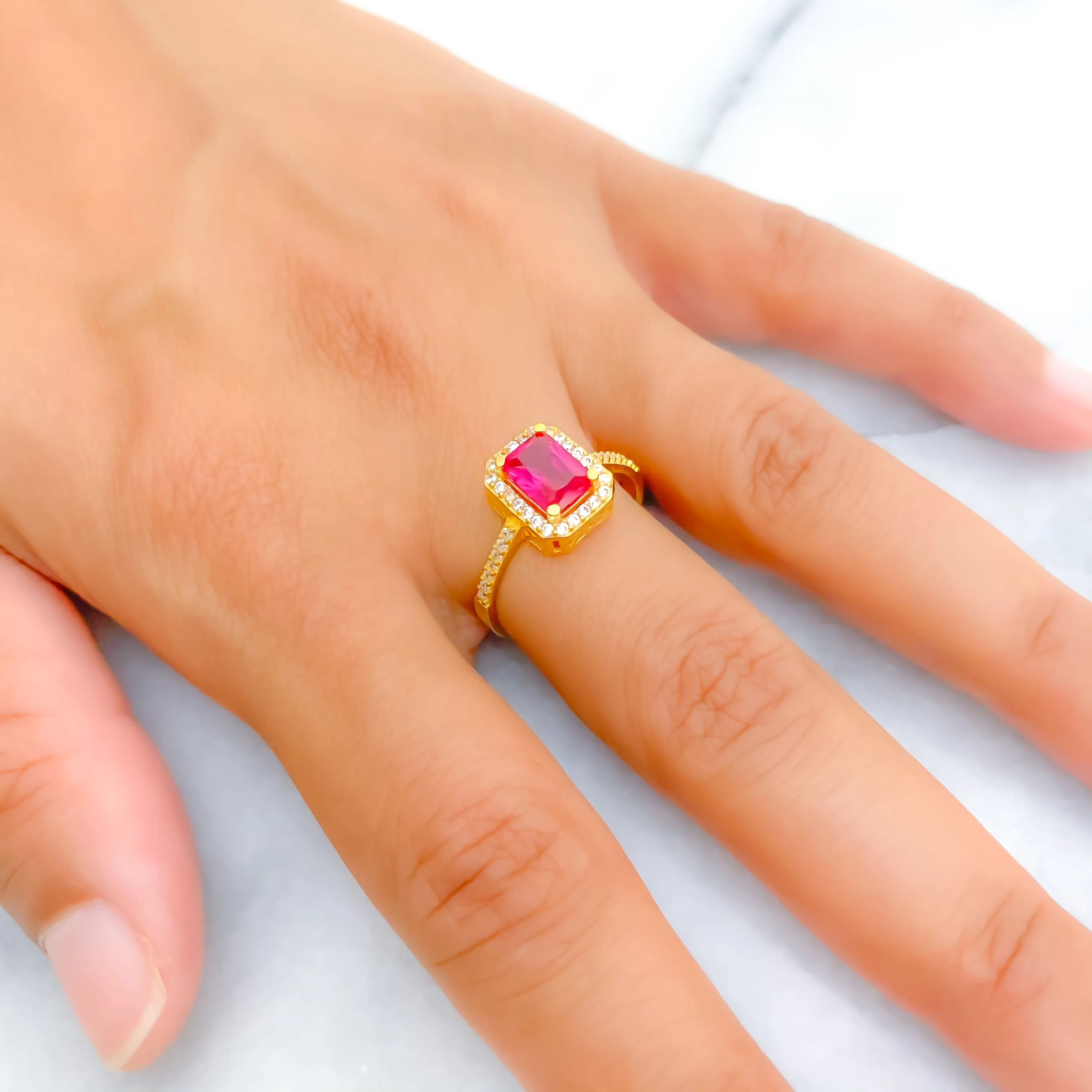 High-Finish Adorned 22k Gold CZ Ring w/ Solitaire Stone