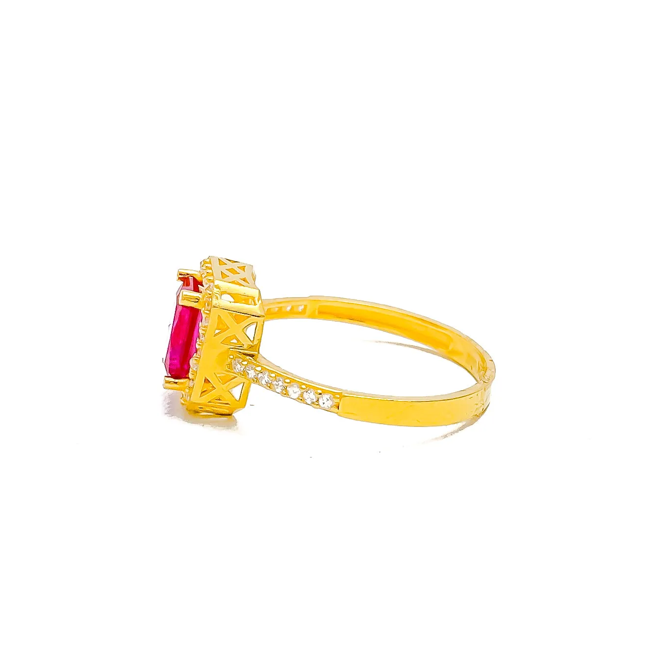 High-Finish Adorned 22k Gold CZ Ring w/ Solitaire Stone