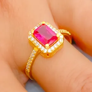 High-Finish Adorned 22k Gold CZ Ring w/ Solitaire Stone