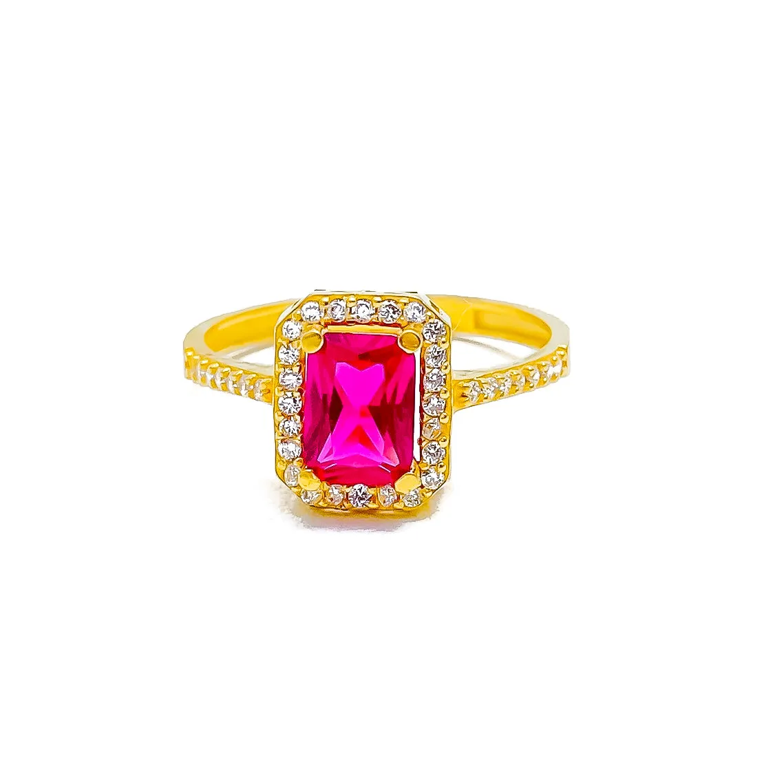 High-Finish Adorned 22k Gold CZ Ring w/ Solitaire Stone