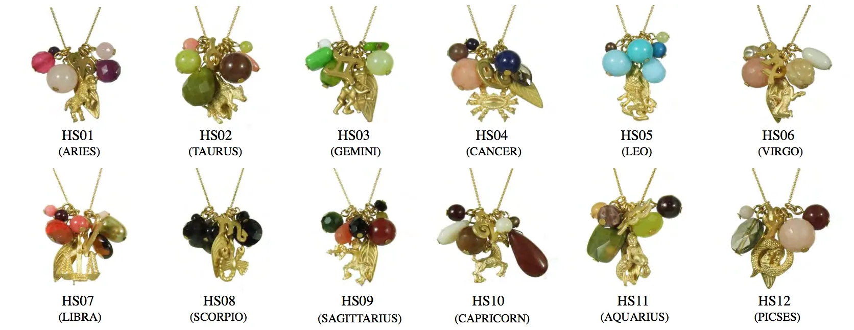 Horoscope Color Cluster Necklaces 12 signs